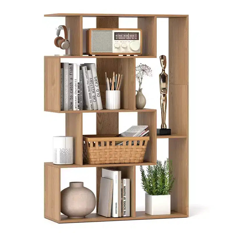 Costway 47 Open-back Geometric Bookshelf Home 6-Cube Large Bookcase with Anti-tip Kits Natural/White