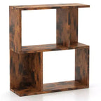Costway 1/2 PCS Étagère à Livres à 3 Niveaux Bibliothèque Géométrique Table d'Appoint avec Rangement Ouvert Marron