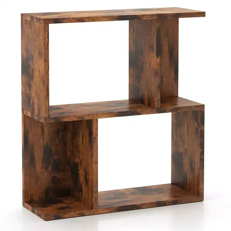 Costway 1/2 PCS Étagère à Livres à 3 Niveaux Bibliothèque Géométrique Table d'Appoint avec Rangement Ouvert Marron