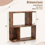 Costway 1/2 PCS Étagère à Livres à 3 Niveaux Bibliothèque Géométrique Table d'Appoint avec Rangement Ouvert Marron