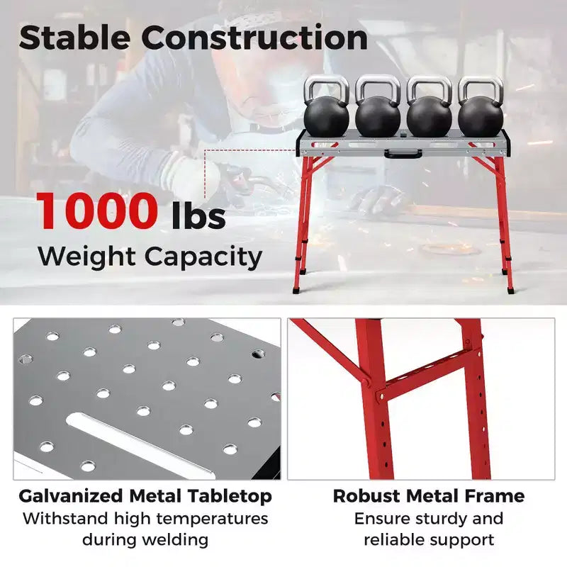 Table de soudage Costway 42 x 21 avec hauteur réglable, 2 pinces de serrage et poignée de transport