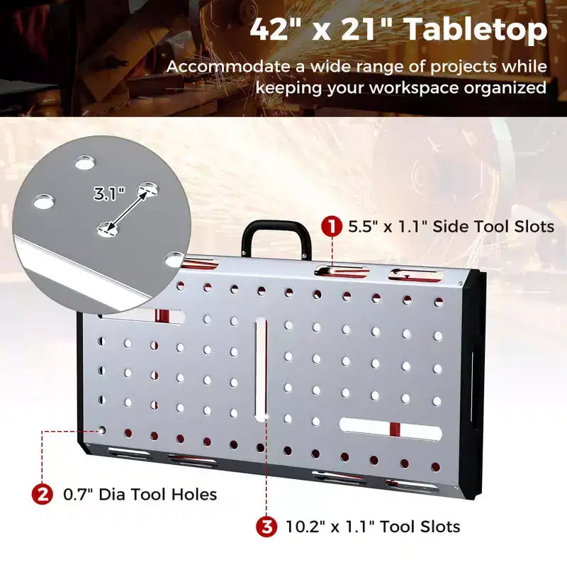 Table de soudage Costway 42 x 21 avec hauteur réglable, 2 pinces de serrage et poignée de transport