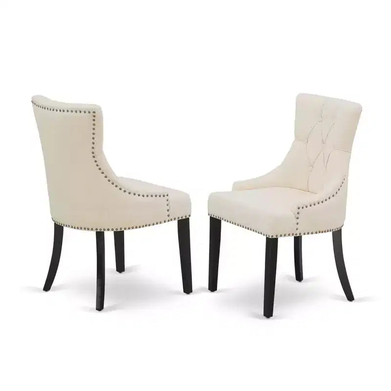 HomeStock Friona Parson Dining Chairs Button Tufted Linen Fabric Light Beige Black