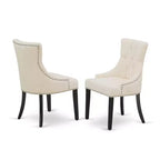 HomeStock Friona Parson Dining Chairs Button Tufted Linen Fabric Light Beige Black