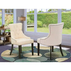 HomeStock Chaises de salle à manger Friona Parson à dossier capitonné en tissu de lin, beige clair et noir