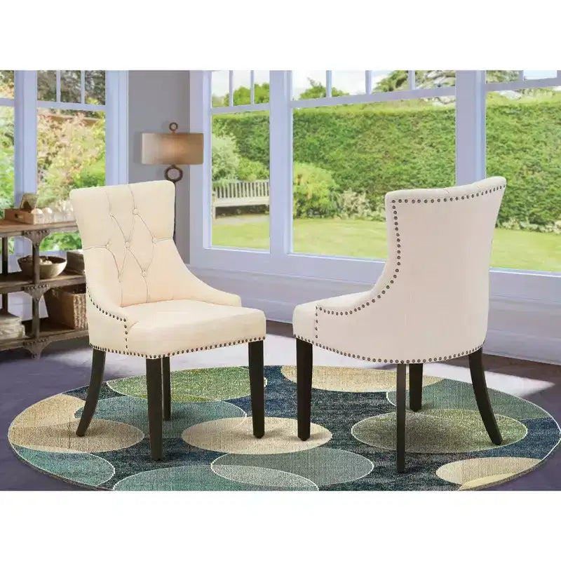 HomeStock Chaises de salle à manger Friona Parson à dossier capitonné en tissu de lin, beige clair et noir