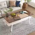 Mayeerty Rectangle Coffee Table, Tempered Glass Tabletop with White Metal Legs, Modern Table for Living Room , Brown Glass