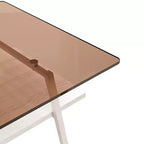 Table basse rectangulaire Mayeerty, plateau en verre trempé avec pieds en métal blanc, table moderne pour salon, verre marron