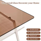 Table basse rectangulaire Mayeerty, plateau en verre trempé avec pieds en métal blanc, table moderne pour salon, verre marron
