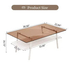 Table basse rectangulaire Mayeerty, plateau en verre trempé avec pieds en métal blanc, table moderne pour salon, verre marron