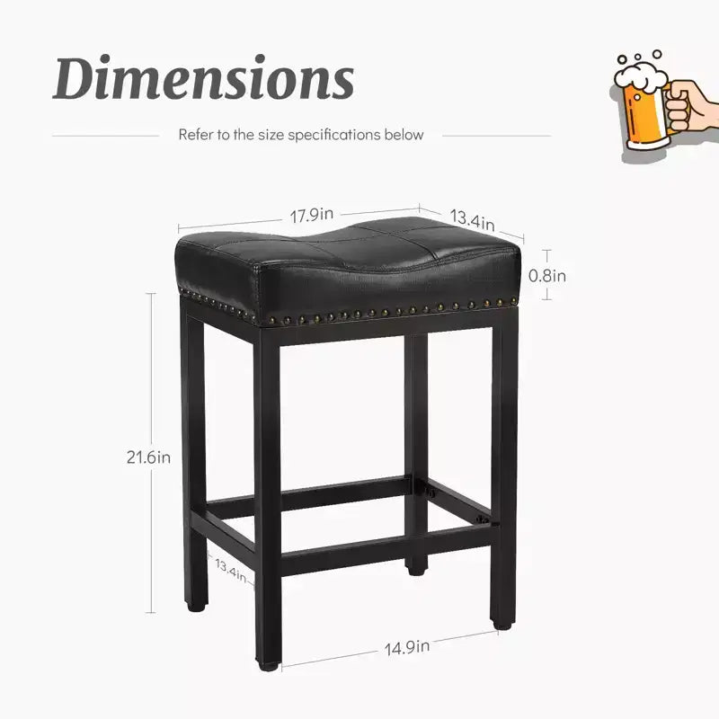 Tabourets de bar à selle avec cadre en acier robuste, lot de 2 pour la cuisine