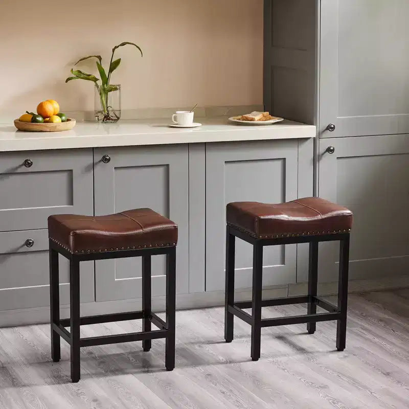 Tabourets de bar à selle avec cadre en acier robuste, lot de 2 pour la cuisine