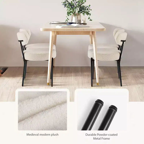 Lot de 2 chaises de salle à manger confortables avec coussin d'assise blanc et dossier rembourré, structure en acier noir pour salle à manger et chambre à coucher.