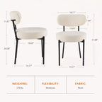 Lot de 2 chaises de salle à manger confortables avec coussin d'assise blanc et dossier rembourré, structure en acier noir pour salle à manger et chambre à coucher.