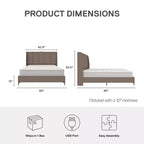 Lit capitonné DHP Lamora avec tête de lit à oreilles et port USB
