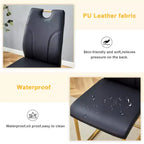 Lot élégant de 4 chaises de salle à manger en PU noir, pieds dorés pour différentes pièces