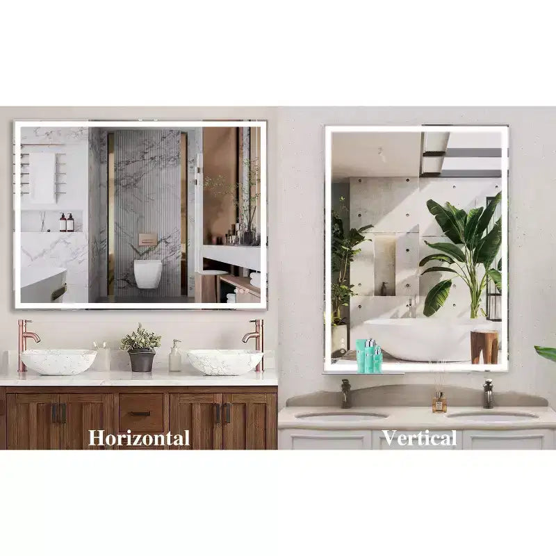 Miroir de courtoisie LED 48x36 pour salle de bain : mural, éclairage réglable, anti-buée, interrupteur tactile
