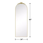 Miroir arqué doré à angle droit : 64,35 x 23,4, Bois sculpté, Pleine longueur