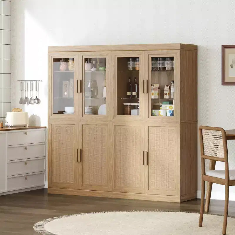 Armoire de cuisine en bois massif de 62 po avec étagères réglables et porte vitrée