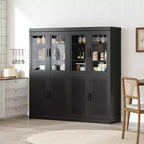 Armoire de cuisine en bois massif de 62 po avec étagères réglables et porte vitrée