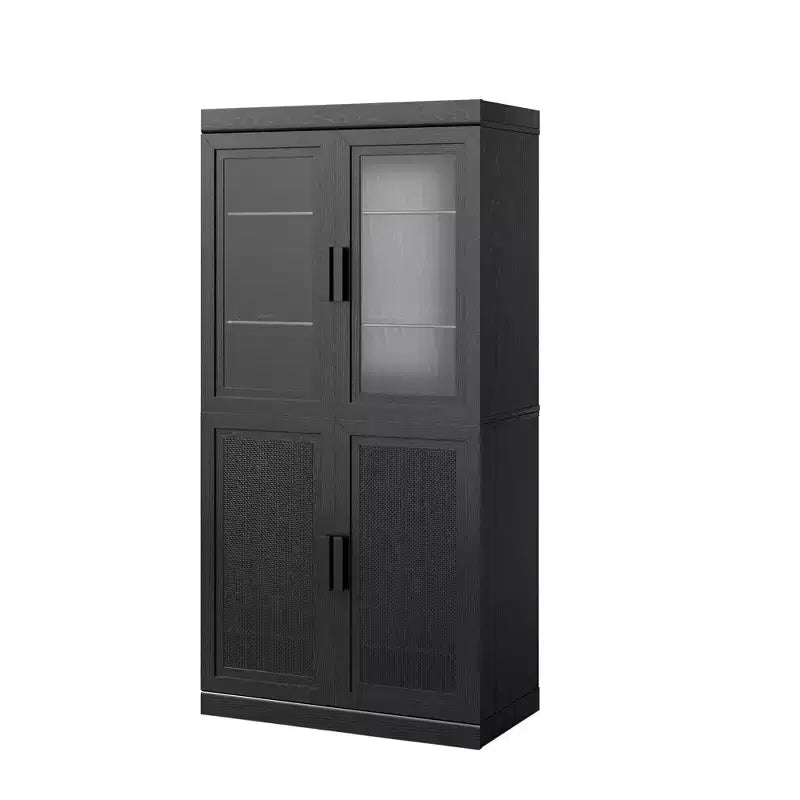 Armoire de cuisine en bois massif de 62 po avec étagères réglables et porte vitrée
