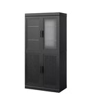 Armoire de cuisine en bois massif de 62 po avec étagères réglables et porte vitrée