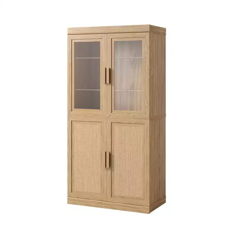 Armoire de cuisine en bois massif de 62 po avec étagères réglables et porte vitrée