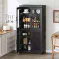 Armoire de cuisine en bois massif de 62 po avec étagères réglables et porte vitrée