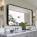 Miroir de sol rectangulaire arrondi en alliage d'aluminium peint en noir, 180 cm x 80 cm x 5 cm (Miroir profond - Sans support)