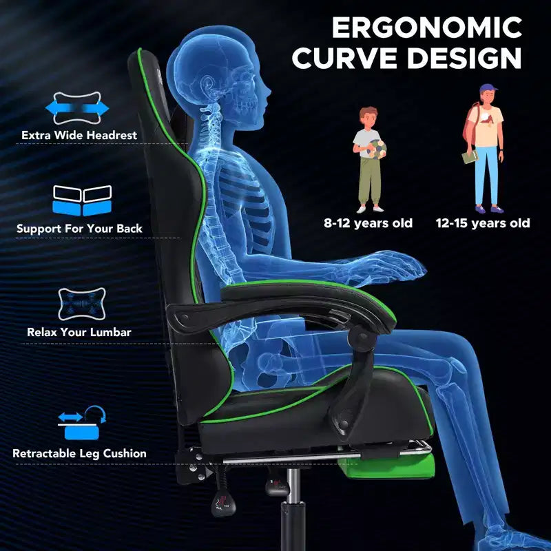 Chaise de massage gaming ergonomique Hoffree pour enfants avec repose-pieds et réglable