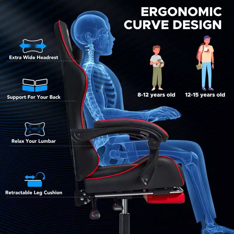 Chaise de massage gaming ergonomique Hoffree pour enfants avec repose-pieds et réglable