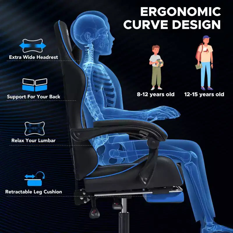 Chaise de massage gaming ergonomique Hoffree pour enfants avec repose-pieds et réglable
