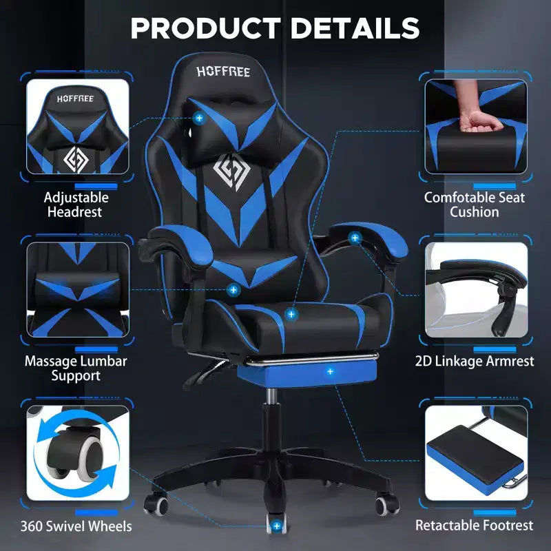 Chaise de massage gaming ergonomique Hoffree pour enfants avec repose-pieds et réglable