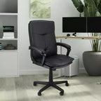 Chaise de bureau réglable Elama en similicuir capitonné noir à dossier haut