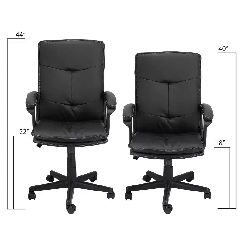 Chaise de bureau réglable Elama en similicuir capitonné noir à dossier haut