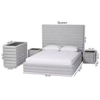 Ensemble de chambre à coucher 4 pièces Baxton Studio Cadmus moderne en tissu gris clair capitonné