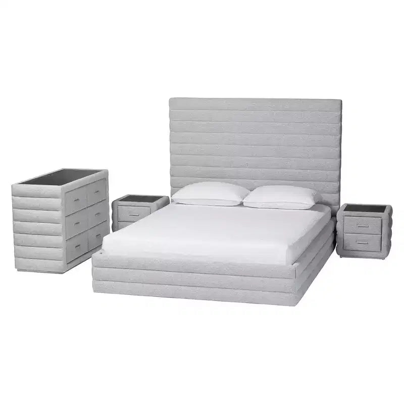 Ensemble de chambre à coucher 4 pièces Baxton Studio Cadmus moderne en tissu gris clair capitonné