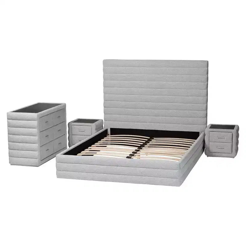 Ensemble de chambre à coucher 4 pièces Baxton Studio Cadmus moderne en tissu gris clair capitonné