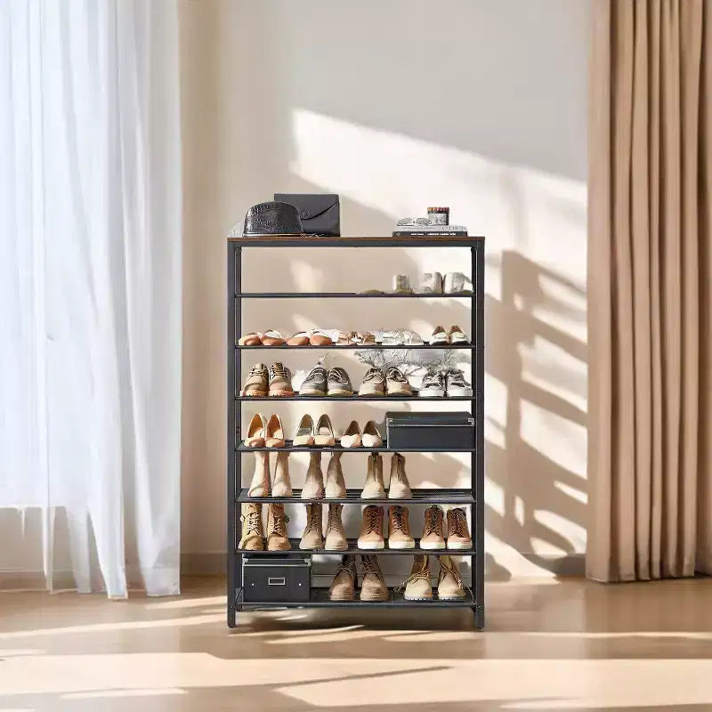 LEDREM Étagère à chaussures 8 niveaux, Organisateur de chaussures, 32-40 paires de chaussures, Grand organisateur d'étagère à chaussures avec 7 étagères en maille métallique, 30 x 100 x 152 cm