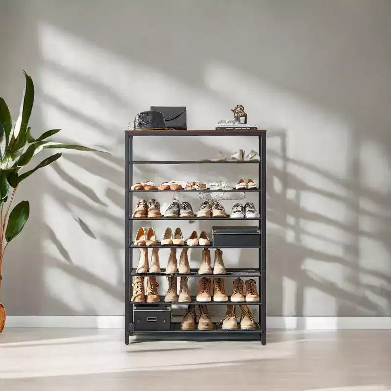 LEDREM Étagère à chaussures 8 niveaux, Organisateur de chaussures, 32-40 paires de chaussures, Grand organisateur d'étagère à chaussures avec 7 étagères en maille métallique, 30 x 100 x 152 cm