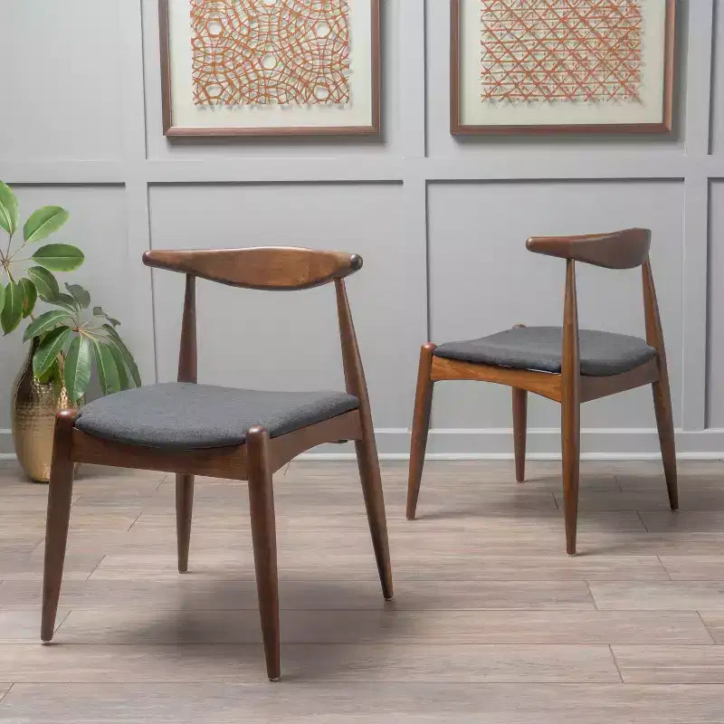 GDFStudio Virgil Chaises de salle à manger modernes en tissu et en hévéa (lot de 2)