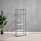 LEDREM Étagère métallique à 6 niveaux – Étagère de cuisine en métal avec étagères réglables, revêtements d'étagère, 8 crochets, 11,4 x 23,2 x 63 pouces, noir