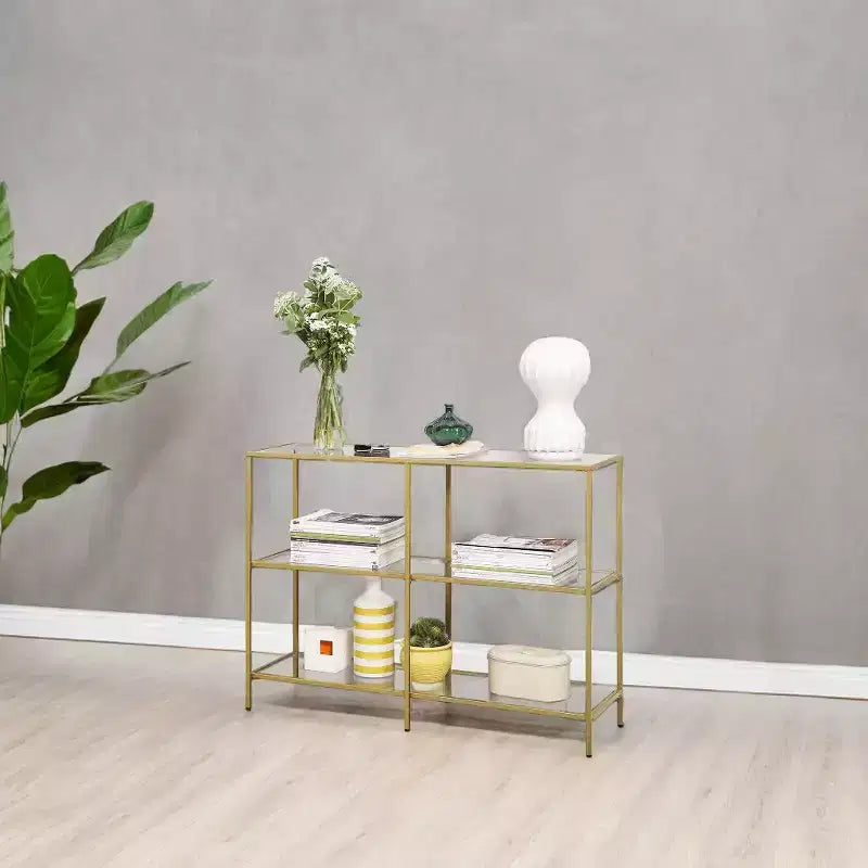 Table console avec rangement Table console de 100 cm Table console à cadre métallique Table console étroite Table console d'entrée Table console avec étagères