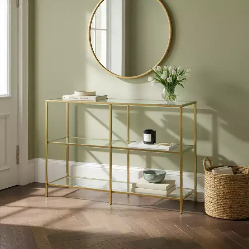Table console avec rangement Table console de 100 cm Table console à cadre métallique Table console étroite Table console d'entrée Table console avec étagères