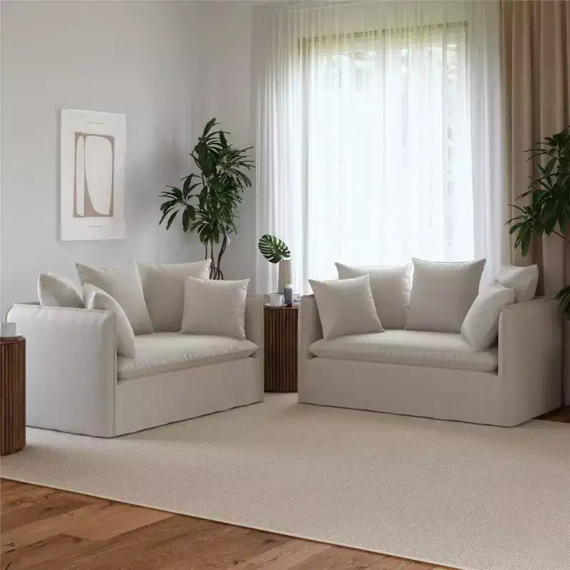 Canapé Novogratz Collette avec housse, tissu en toile blanc cassé