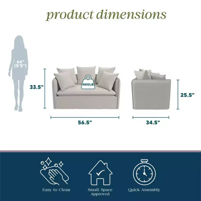 Canapé Novogratz Collette avec housse, tissu en toile blanc cassé