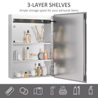 Armoire à pharmacie éclairée par LED avec miroir, organisateur de salle de bain mural à brancher avec 3 étagères de rangement