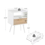 Table d'appoint en rotin de 15,75 po avec tiroir et pieds en bois massif, table de chevet moderne, bout de canapé pour salon, chambre, blanc