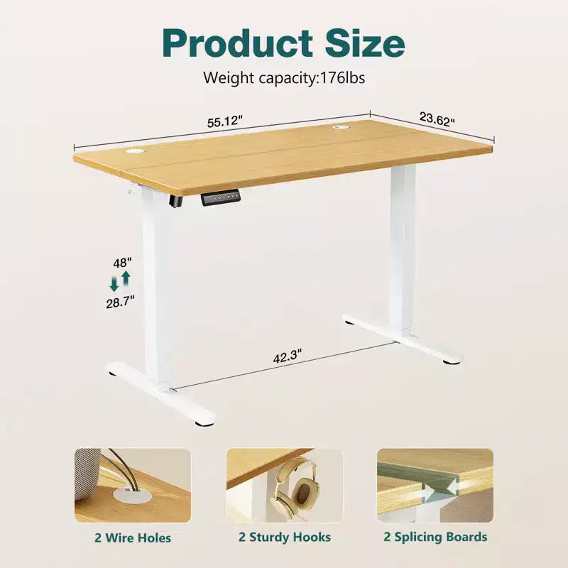 Bureau ergonomique réglable en hauteur avec support en T en métal Postes de travail informatiques modernes
