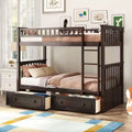 Twin over Twin Bunk Bed with Drawers, Convertible Beds, Espresso